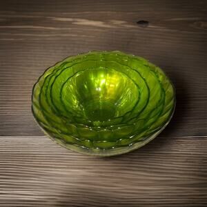 Vintage Green Flashed Glass Nesting Mixing Bowls Scalloped Edge Set of 5 Great